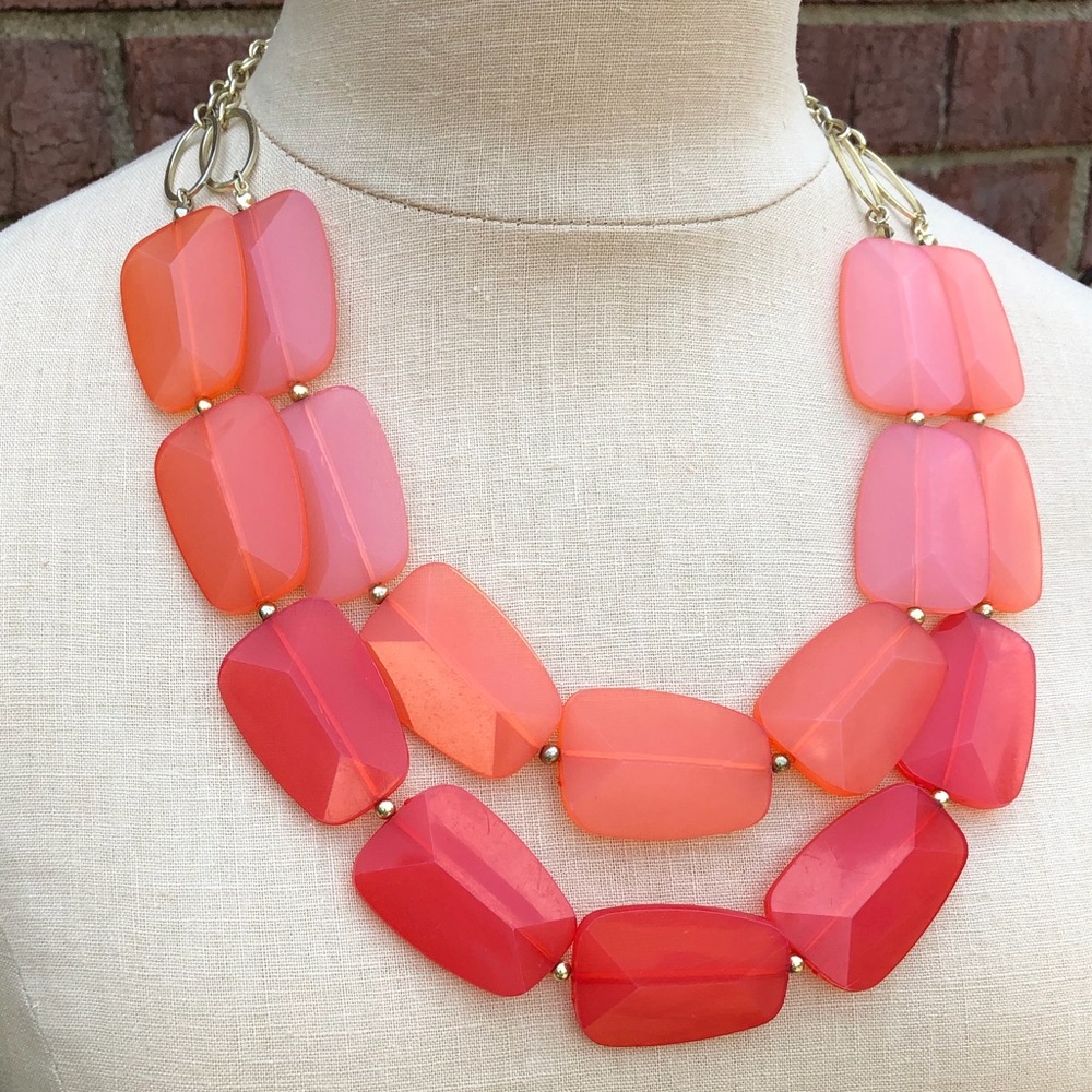 Necklace Double Strand Faux Shades Beach Glass Goldtone Accents